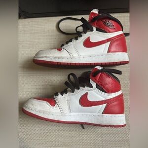 Nike White and Red High-Top Sneakers with Black Laces
